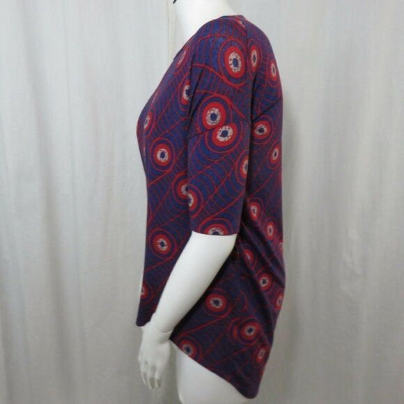 LuLaRoe XS Blue Red Spiderweb Bulls Eye Irma Tunic Shirt Top - Picture 5 of 10